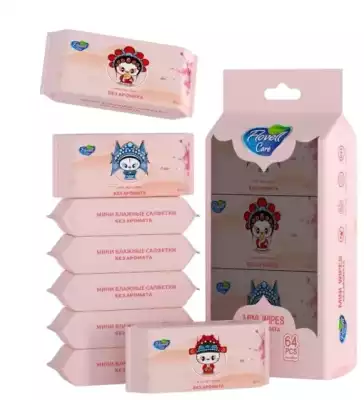 Влажные салфетки мини розовые без аромата 64 шт